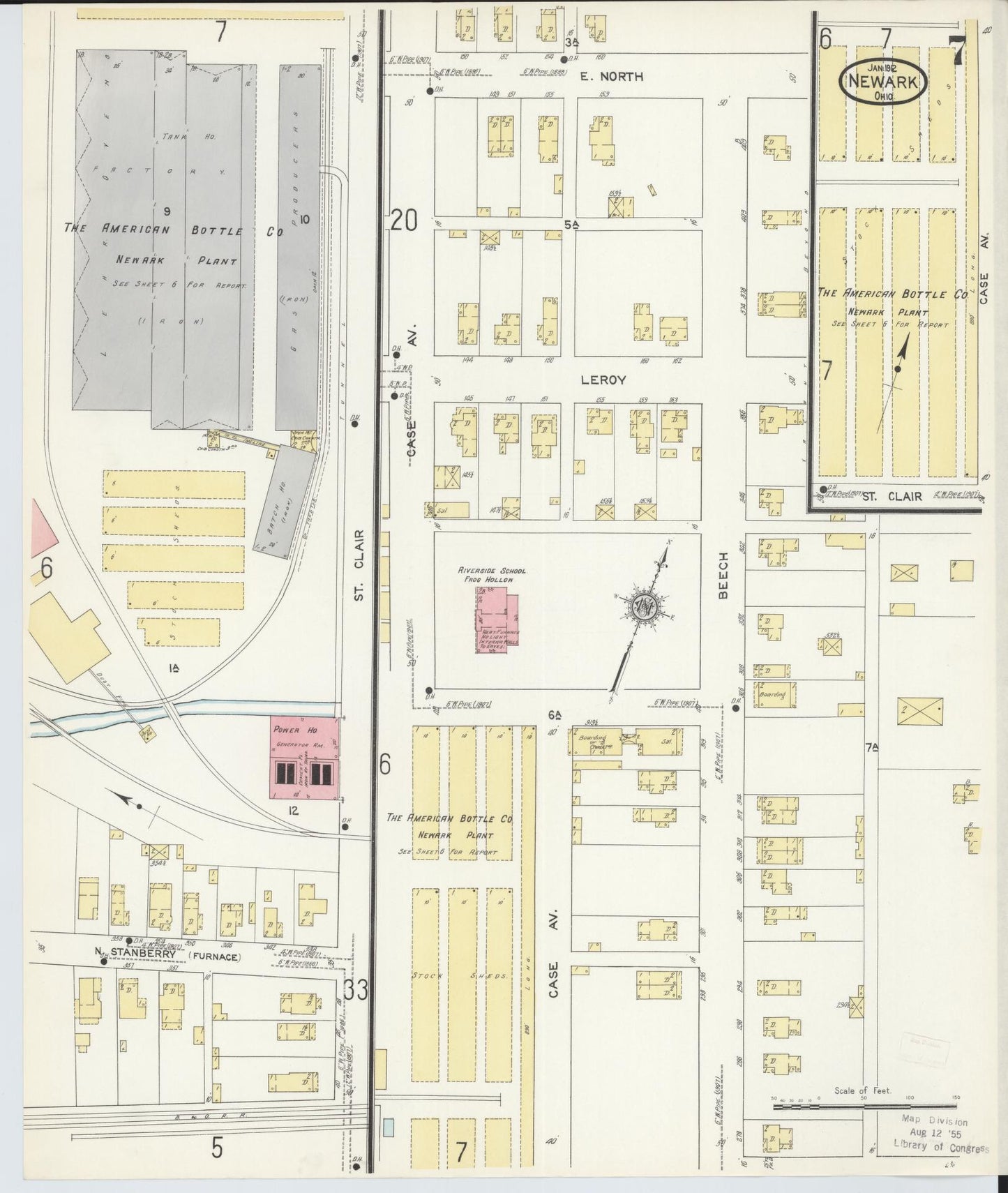 Sanborn Fire Insurance Map from Newark, Licking County, Ohio (1912), Sheet #0007 - Complete Map Set gallery image, historic Sanborn map, vintage wall art, Ohio Ohio