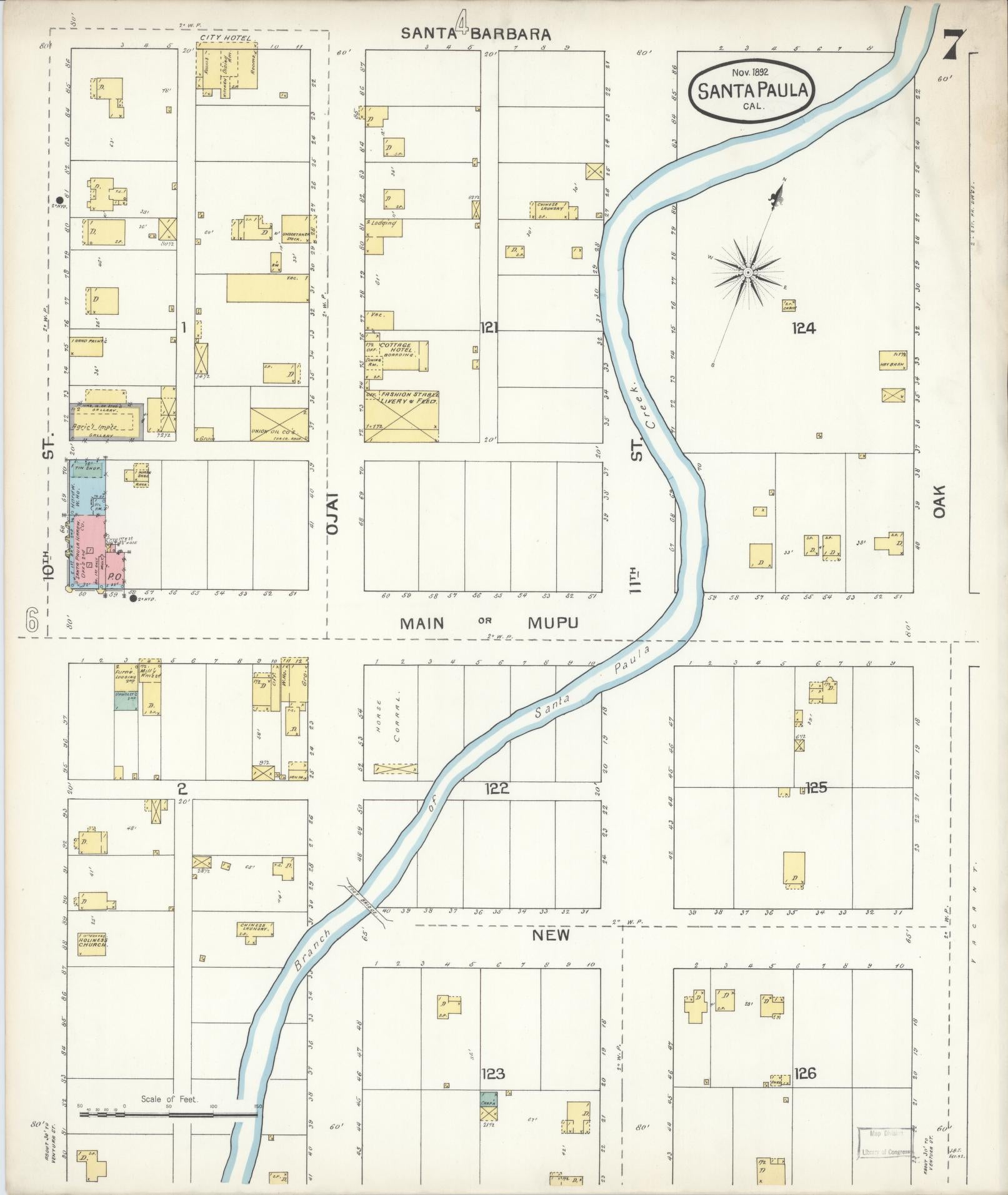 Sanborn Fire Insurance Map from Santa Paula, Ventura County, California (1892), Sheet #0007 - Complete Map Set gallery image, historic Sanborn map, vintage wall art, California California