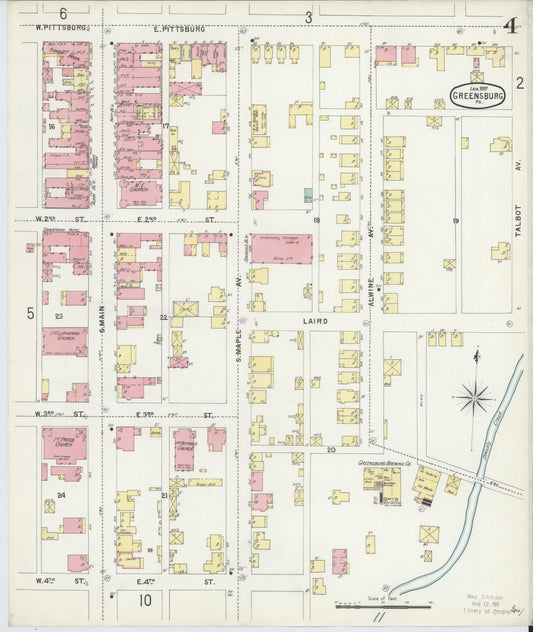 Sanborn Fire Insurance Map from Greensburg, Westmoreland County, Pennsylvania (1897), Sheet #0004 - Historic Sanborn Fire Insurance Map Print, vintage old map wall art, antique decor, genealogy gift, Pennsylvania Pennsylvania map