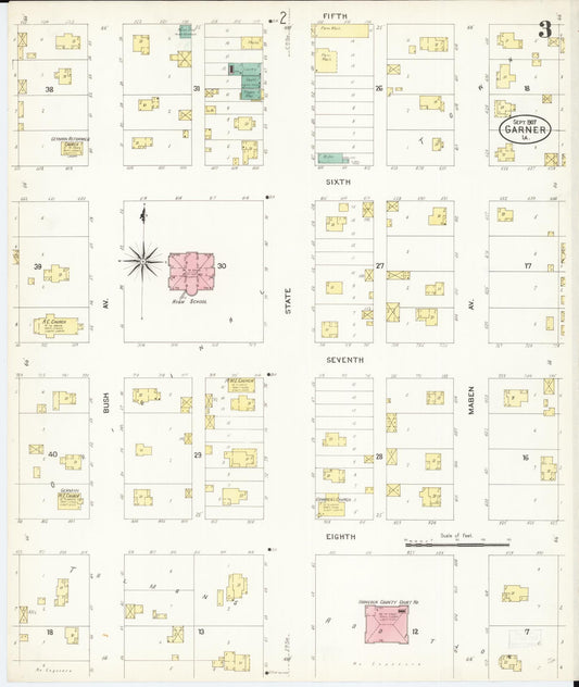 Sanborn Fire Insurance Map from Garner, Hancock County, Iowa (1907), Sheet #0003 - Historic Sanborn Fire Insurance Map Print, vintage old map wall art