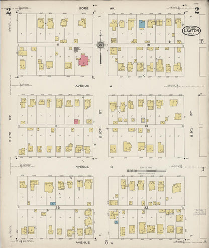 Sanborn Fire Insurance Map from Lawton, Comanche County, Oklahoma (1923), Sheet #0002 - Complete Map Set gallery image, historic Sanborn map, vintage wall art, Oklahoma Oklahoma
