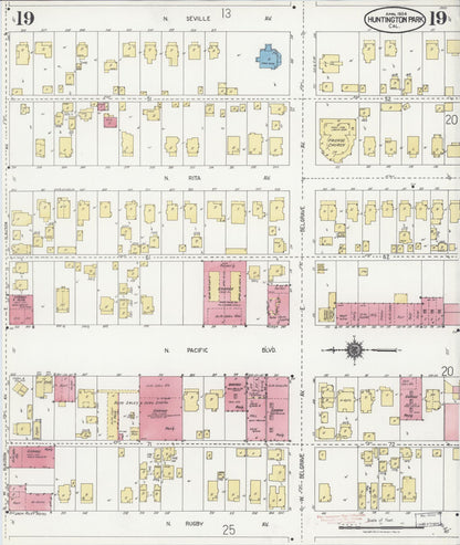 Sanborn Fire Insurance Map from Huntington Park, Los Angeles County, California (1924), Sheet #0019 - Complete Map Set gallery image, historic Sanborn map, vintage wall art, California California