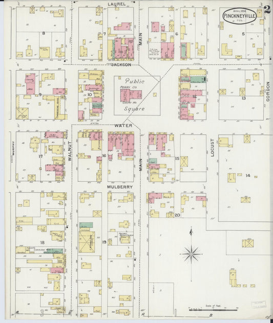Sanborn Fire Insurance Map from Pinckneyville, Perry County, Illinois (1894), Sheet #0002 - Historic Sanborn Fire Insurance Map Print, vintage old map wall art, antique decor, genealogy gift, Illinois Illinois map