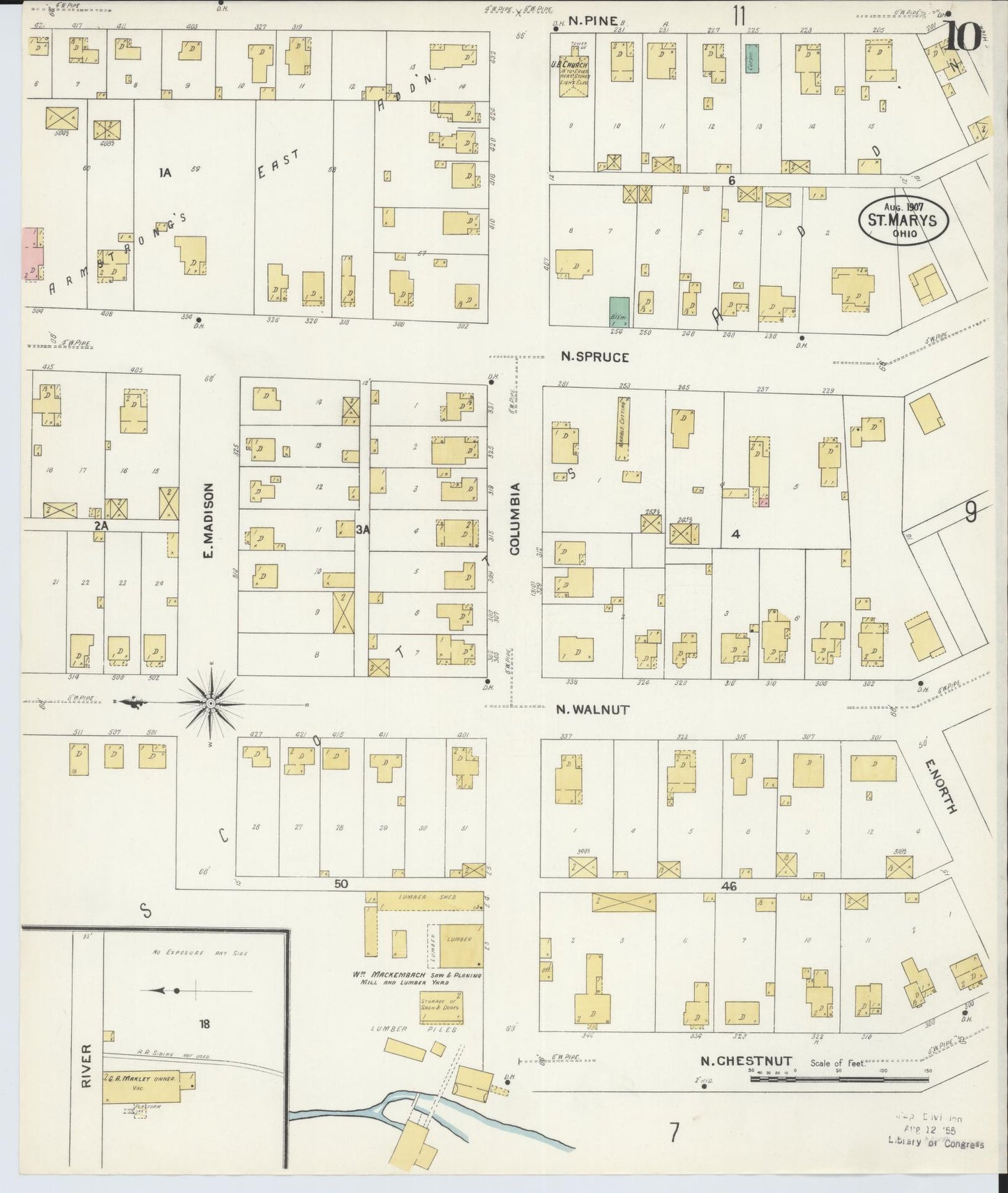 Sanborn Fire Insurance Map from Saint Marys, Auglaize County, Ohio (1907), Sheet #0010 - Complete Map Set gallery image, historic Sanborn map, vintage wall art, Ohio Ohio