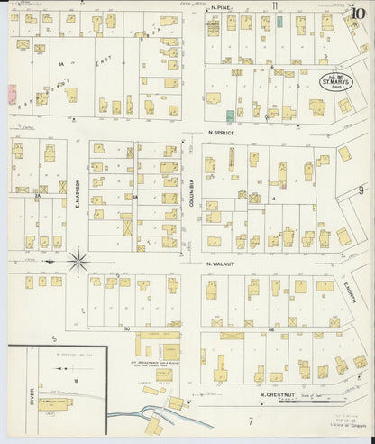 Sanborn Fire Insurance Map from Saint Marys, Auglaize County, Ohio (1907), Sheet #0010 - Complete Map Set gallery image, historic Sanborn map, vintage wall art, Ohio Ohio