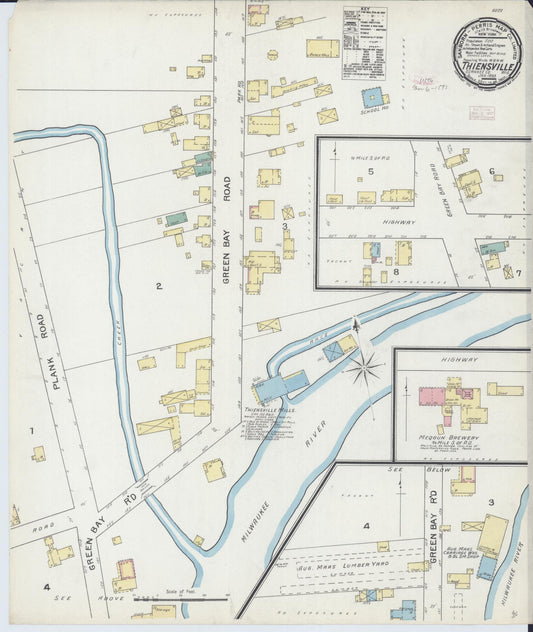 Sanborn Fire Insurance Map from Thiensville, Ozaukee County, Wisconsin (1893), Sheet #0001 - Historic Sanborn Fire Insurance Map Print, vintage old map wall art, antique decor, genealogy gift, Wisconsin Wisconsin map
