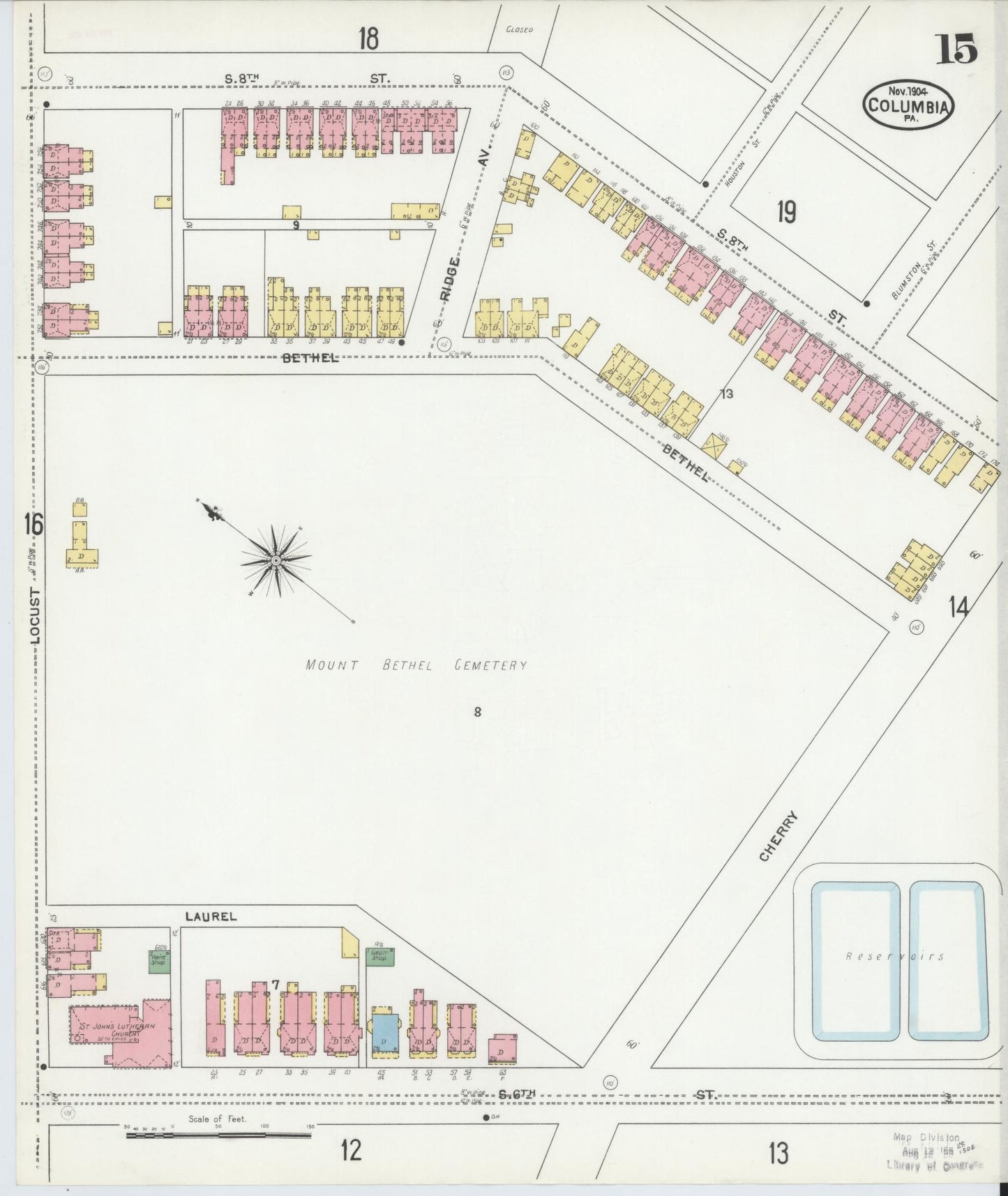 Sanborn Fire Insurance Map from Columbia, Lancaster County, Pennsylvania (1904), Sheet #0015 - Historic Sanborn Fire Insurance Map Print, vintage old map wall art, antique decor, genealogy gift, Pennsylvania Pennsylvania map