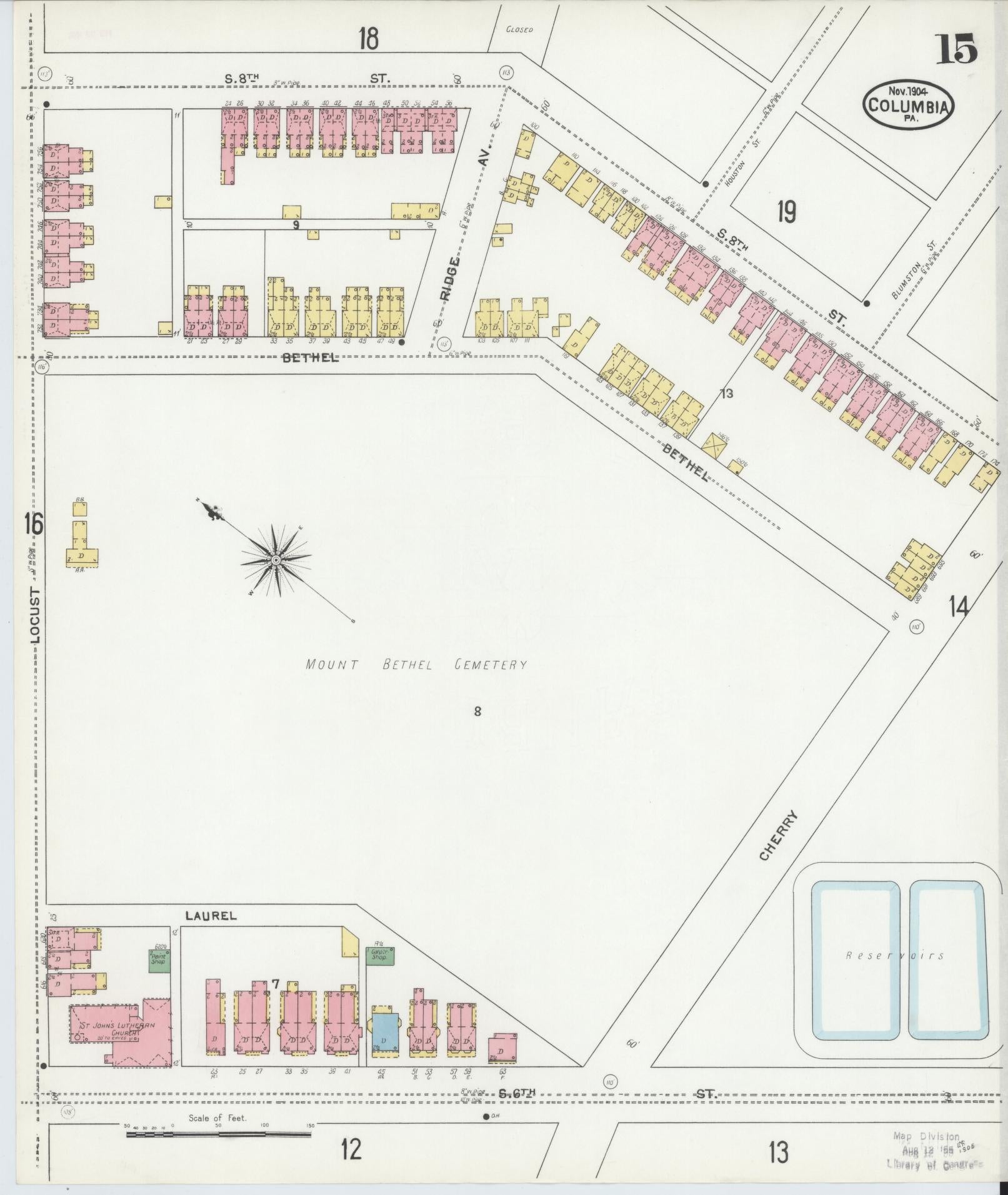 Sanborn Fire Insurance Map from Columbia, Lancaster County, Pennsylvania (1904), Sheet #0015 - Historic Sanborn Fire Insurance Map Print, vintage old map wall art, antique decor, genealogy gift, Pennsylvania Pennsylvania map