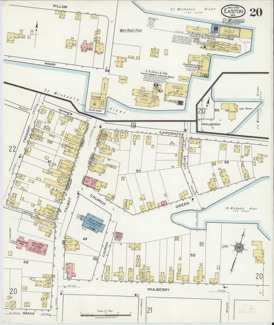 Sanborn Fire Insurance Map from Easton, Talbot County, Maryland (1919), Sheet #0020 - Historic Sanborn Fire Insurance Map Print, vintage old map wall art, antique decor, genealogy gift, Maryland Maryland map