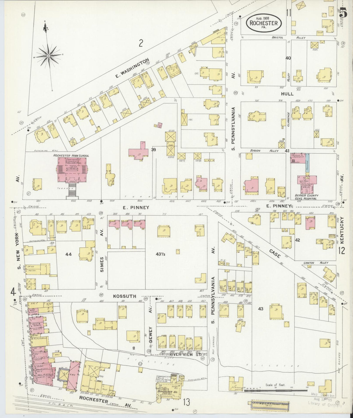 Sanborn Fire Insurance Map from Rochester, Beaver County, Pennsylvania (1908), Sheet #0005 - Complete Map Set gallery image, historic Sanborn map, vintage wall art, Pennsylvania Pennsylvania