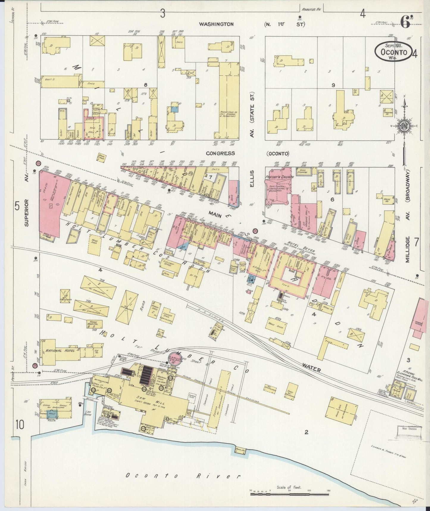 Sanborn Fire Insurance Map from Oconto, Oconto County, Wisconsin (1911), Sheet #0006 - Complete Map Set gallery image, historic Sanborn map, vintage wall art, Wisconsin Wisconsin