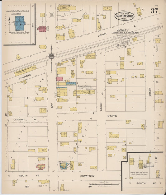 Sanborn Fire Insurance Map from Sault Sainte Marie, Chippewa County, Michigan (1922), Sheet #0037 - Historic Sanborn Fire Insurance Map Print, vintage old map wall art, antique decor, genealogy gift, Michigan Michigan map