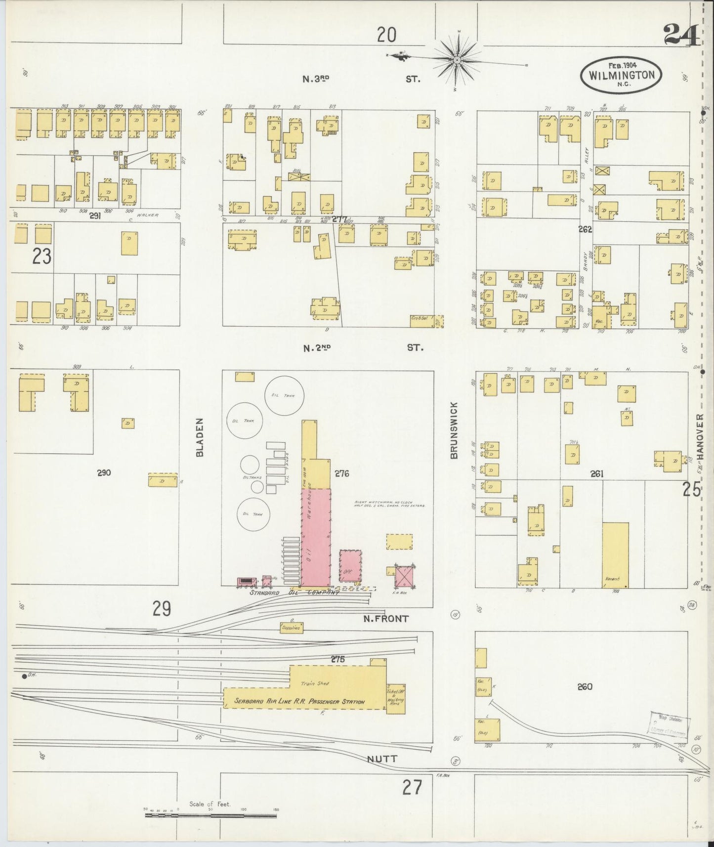 Sanborn Fire Insurance Map from Wilmington, New Hanover County, North Carolina (1904), Sheet #0024 - Complete Map Set gallery image, historic Sanborn map, vintage wall art, North Carolina North Carolina