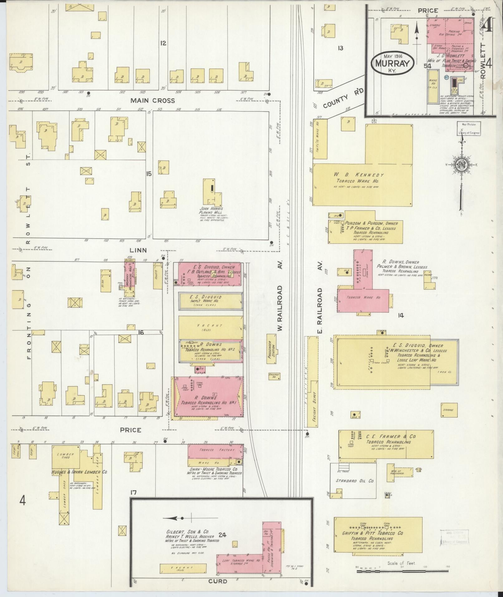 Sanborn Fire Insurance Map from Murray, Calloway County, Kentucky (1916), Sheet #0004 - Historic Sanborn Fire Insurance Map Print, vintage old map wall art, antique decor, genealogy gift, Kentucky Kentucky map