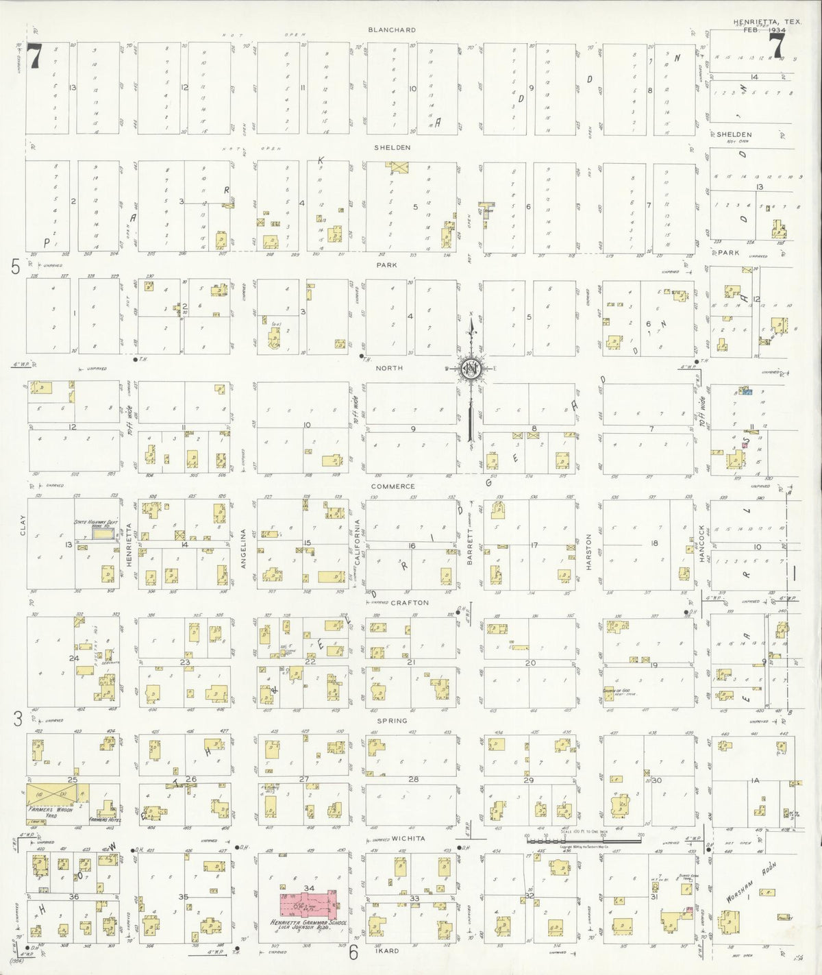 Sanborn Fire Insurance Map from Henrietta, Clay County, Texas (1934), Sheet #0007 - Complete Map Set gallery image, historic Sanborn map, vintage wall art, Texas Texas