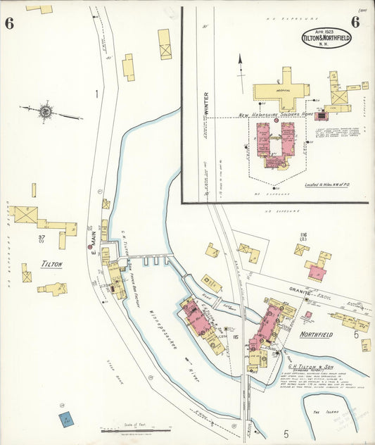 Sanborn Fire Insurance Map from Tilton, Belknap County, New Hampshire (1923), Sheet #0006 - Historic Sanborn Fire Insurance Map Print, vintage old map wall art, antique decor, genealogy gift, New Hampshire New Hampshire map