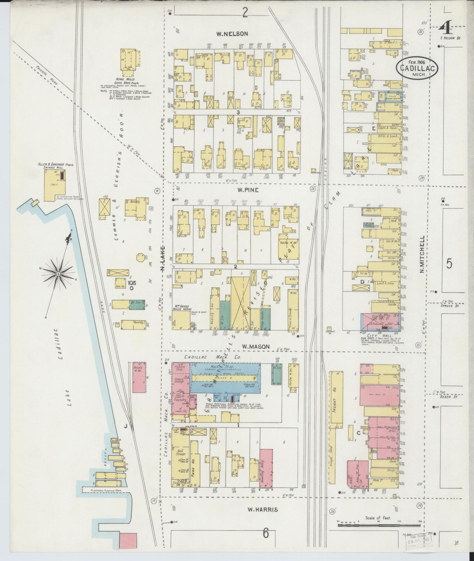Sanborn Fire Insurance Map from Cadillac, Wexford County, Michigan (1906), Sheet #0004 - Complete Map Set gallery image, historic Sanborn map, vintage wall art, Michigan Michigan