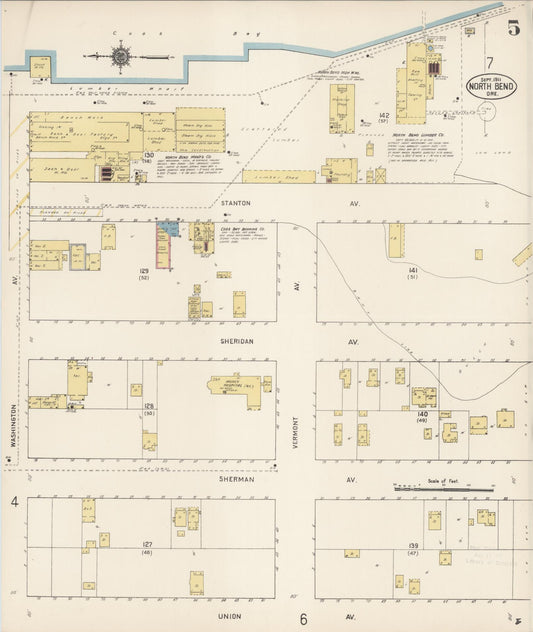 Sanborn Fire Insurance Map from North Bend, Coos County, Oregon (1911), Sheet #0005 - Historic Sanborn Fire Insurance Map Print, vintage old map wall art, antique decor, genealogy gift, Oregon Oregon map