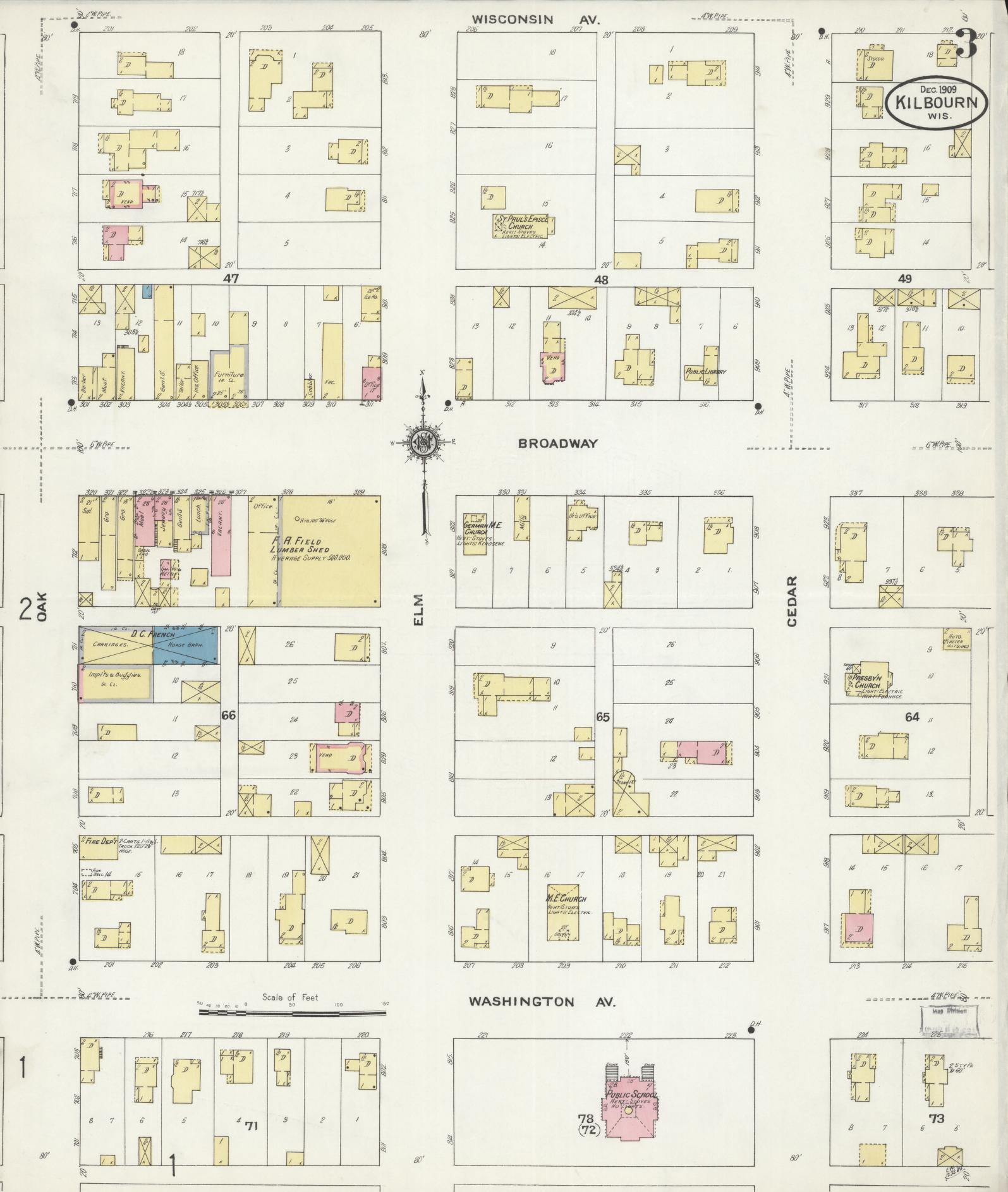 Sanborn Fire Insurance Map from Kilbourn, Columbia County, Wisconsin (1909), Sheet #0003 - Historic Sanborn Fire Insurance Map Print, vintage old map wall art, antique decor, genealogy gift, Wisconsin Wisconsin map