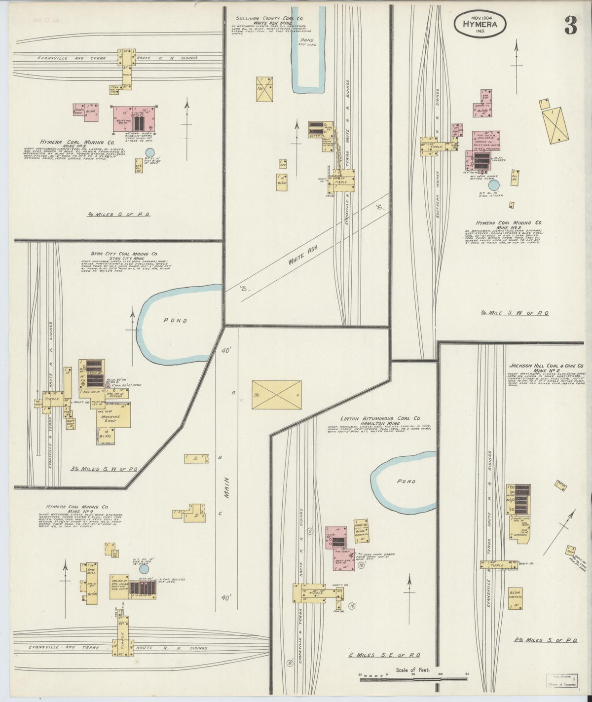 Sanborn Fire Insurance Map from Hymera, Sullivan County, Indiana (1904), Sheet #0003 - Historic Sanborn Fire Insurance Map Print, vintage old map wall art, antique decor, genealogy gift, Indiana Indiana map