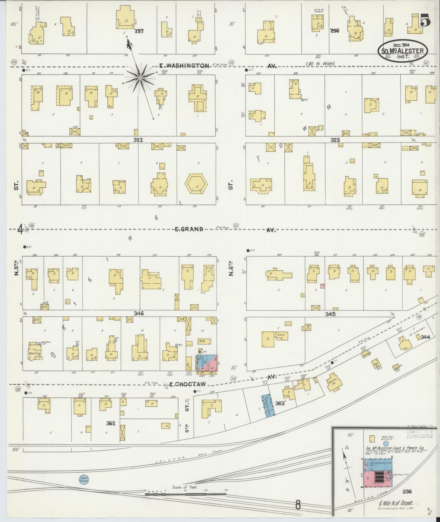 Sanborn Fire Insurance Map from South McAlester, Pittsburg County, Oklahoma (1904), Sheet #0005 - Historic Sanborn Fire Insurance Map Print, vintage old map wall art, antique decor, genealogy gift, Oklahoma Oklahoma map