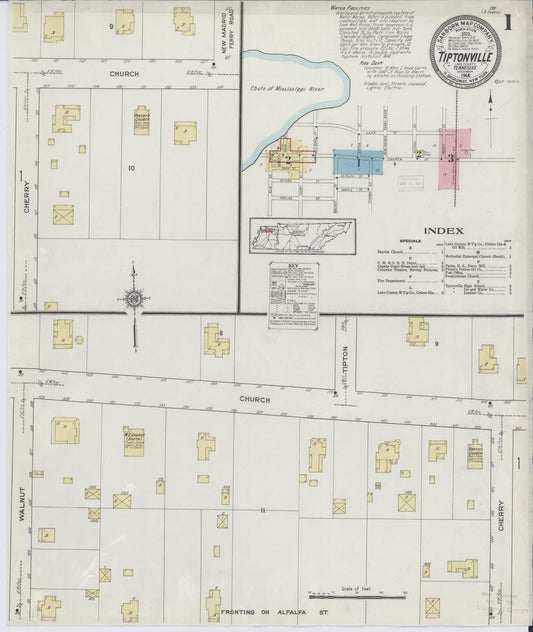 Sanborn Fire Insurance Map from Tiptonville, Lake County, Tennessee (1914), Sheet #0001 - Historic Sanborn Fire Insurance Map Print, vintage old map wall art, antique decor, genealogy gift, Tennessee Tennessee map