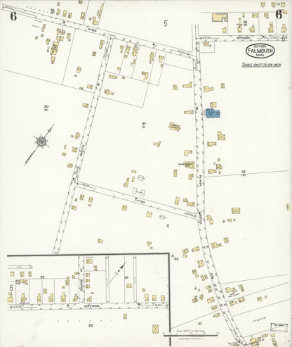 Sanborn Fire Insurance Map from Falmouth, Barnstable County, Massachusetts (1923), Sheet #0006 - Historic Sanborn Fire Insurance Map Print, vintage old map wall art, antique decor, genealogy gift, Massachusetts Massachusetts map