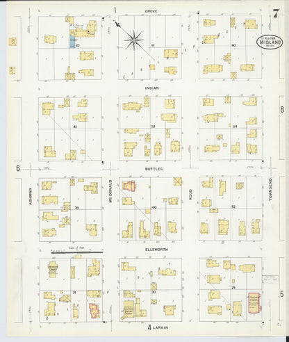 Sanborn Fire Insurance Map from Midland, Midland County, Michigan (1909), Sheet #0007 - Complete Map Set gallery image, historic Sanborn map, vintage wall art, Michigan Michigan