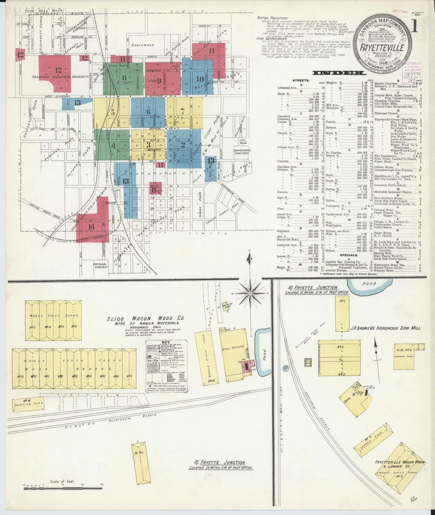 Sanborn Fire Insurance Map from Fayetteville, Washington County, Arkansas (1908), Sheet #0001 - Complete Map Set gallery image, historic Sanborn map, vintage wall art, Arkansas Arkansas
