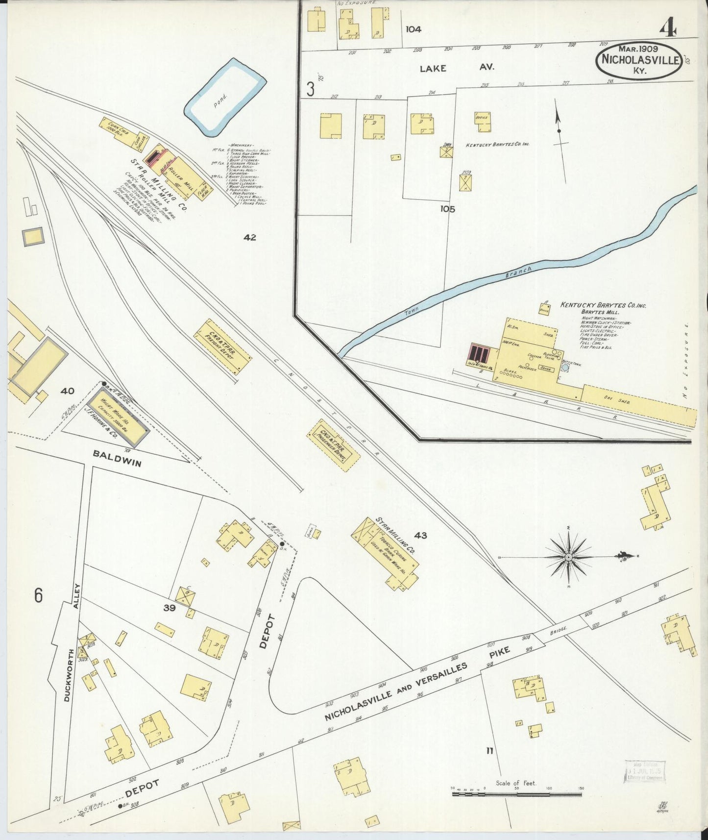 Sanborn Fire Insurance Map from Nicholasville, Jessamine County, Kentucky (1909), Sheet #0004 - Complete Map Set gallery image, historic Sanborn map, vintage wall art, Kentucky Kentucky