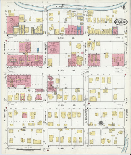 Sanborn Fire Insurance Map from Okmulgee, Okmulgee County, Oklahoma (1920), Sheet #0006 - Complete Map Set gallery image, historic Sanborn map, vintage wall art, Oklahoma Oklahoma