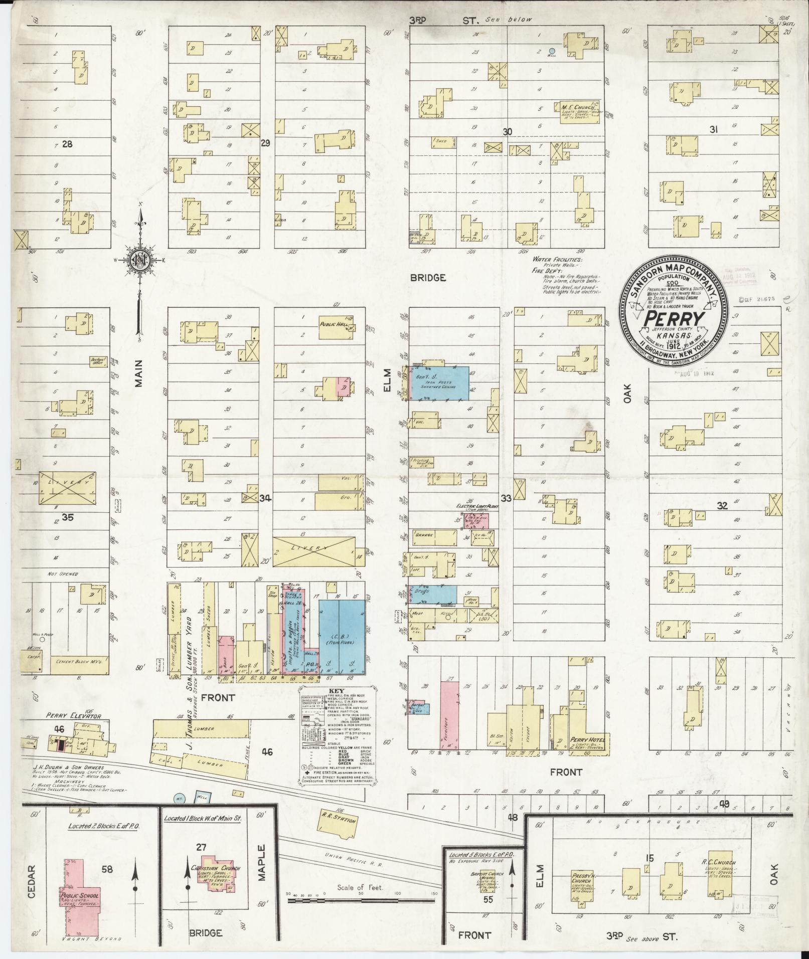 Sanborn Fire Insurance Map from Perry, Jefferson County, Kansas (1912), Sheet #0001 - Historic Sanborn Fire Insurance Map Print, vintage old map wall art, antique decor, genealogy gift, Kansas Kansas map