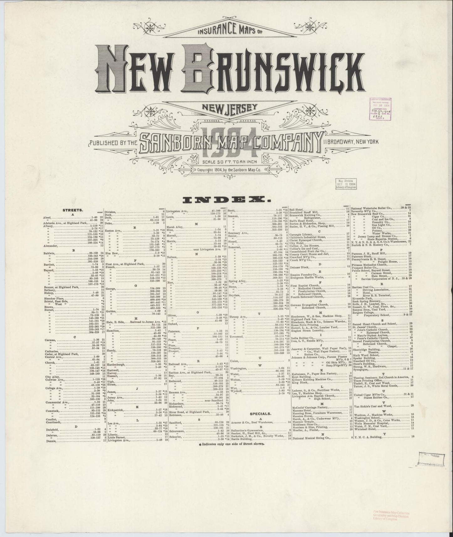 Sanborn Fire Insurance Map from New Brunswick, Middlesex County, New Jersey. (1904) – Historic Sanborn Fire Insurance Map Print