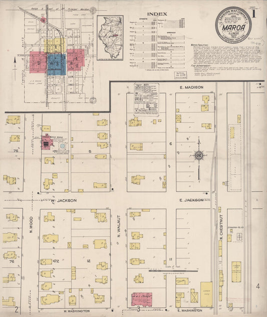 Sanborn Fire Insurance Map from Maroa, Macon County, Illinois (1922), Sheet #0001 - Complete Map Set gallery image, historic Sanborn map, vintage wall art, Illinois Illinois