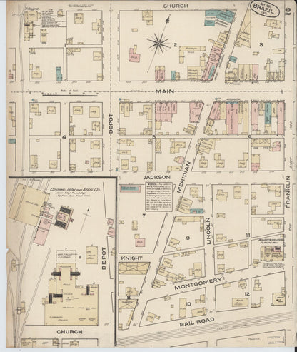 Sanborn Fire Insurance Map from Brazil, Clay County, Indiana (1883), Sheet #0002 - Historic Sanborn Fire Insurance Map Print, vintage old map wall art, antique decor, genealogy gift, Indiana Indiana map