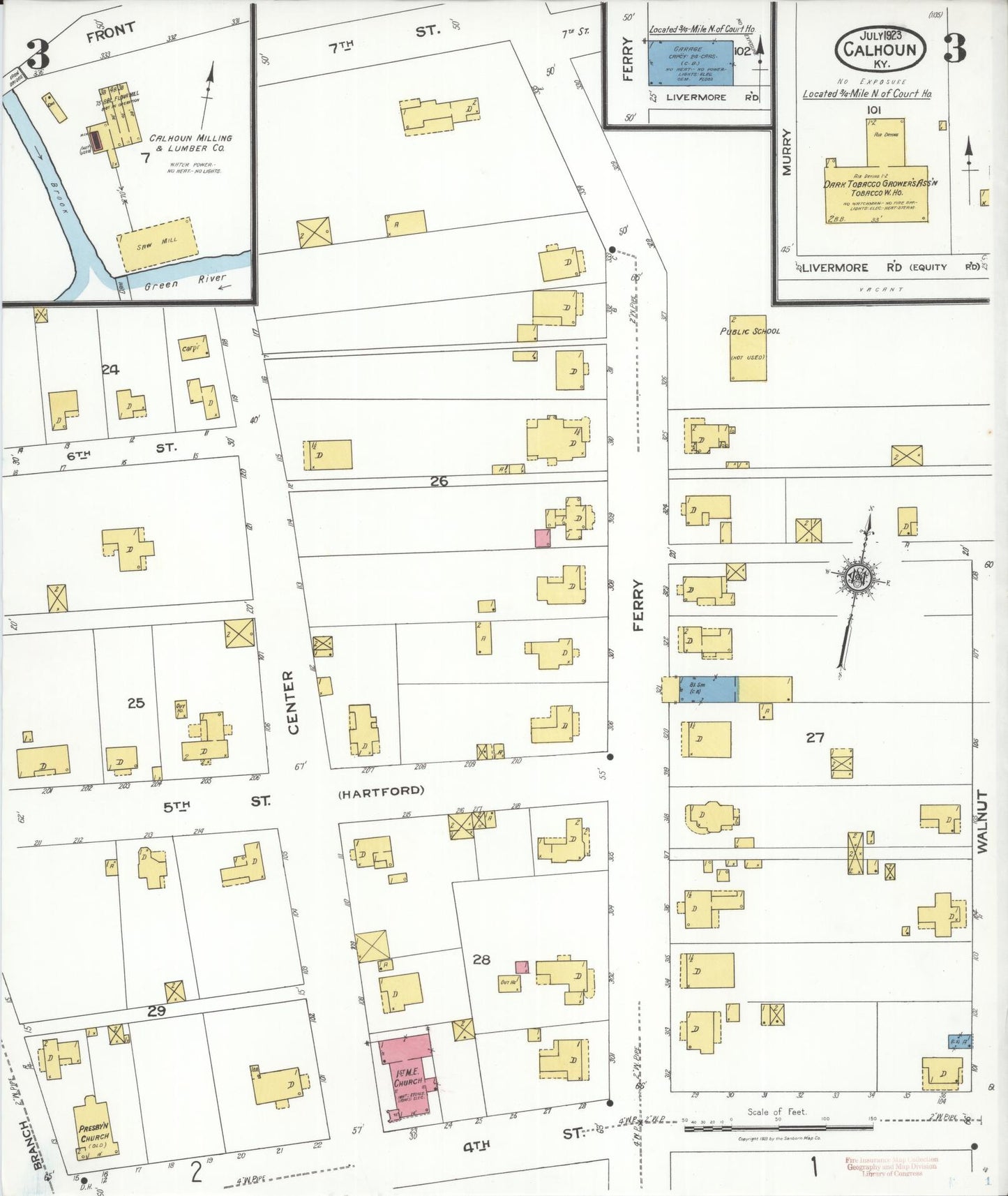 Sanborn Fire Insurance Map from Calhoun, Mclean County, Kentucky (1923), Sheet #0003 - Historic Sanborn Fire Insurance Map Print, vintage old map wall art, antique decor, genealogy gift, Kentucky Kentucky map