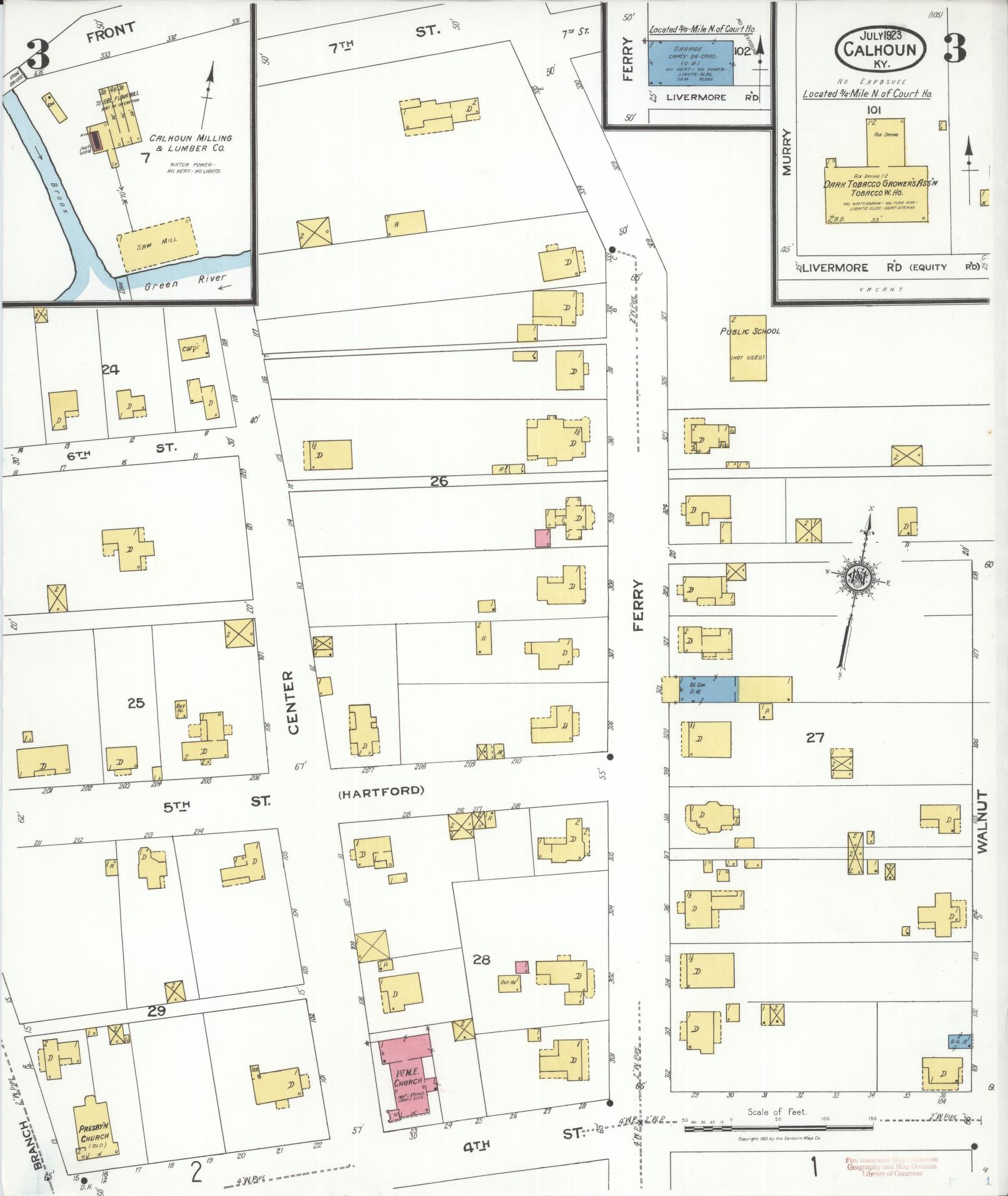 Sanborn Fire Insurance Map from Calhoun, Mclean County, Kentucky (1923), Sheet #0003 - Historic Sanborn Fire Insurance Map Print, vintage old map wall art, antique decor, genealogy gift, Kentucky Kentucky map