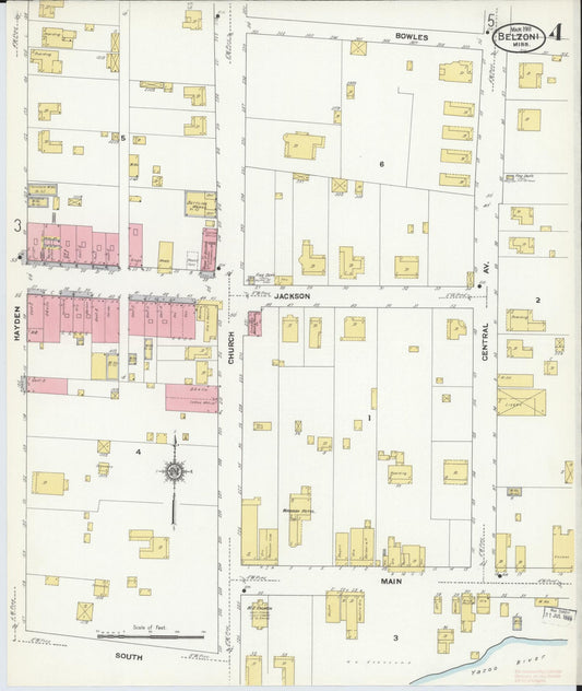 Sanborn Fire Insurance Map from Belzoni, Washington County, Mississippi (1911), Sheet #0004 - Historic Sanborn Fire Insurance Map Print, vintage old map wall art, antique decor, genealogy gift, Mississippi Mississippi map