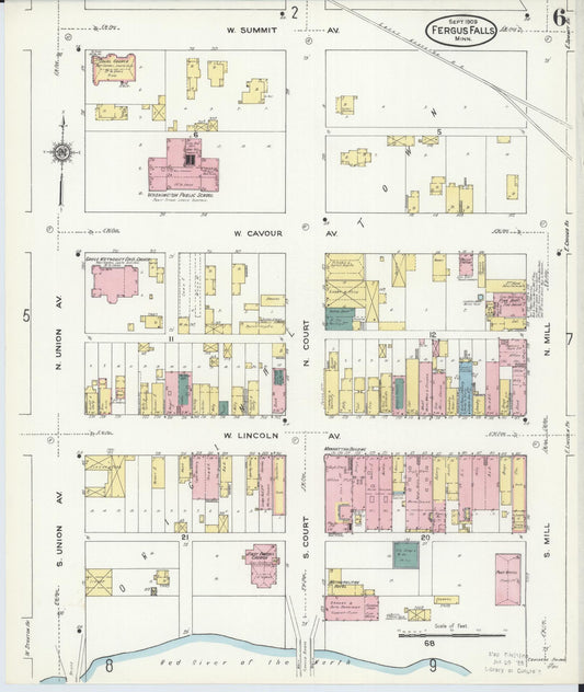 Sanborn Fire Insurance Map from Fergus Falls, Otter Tail County, Minnesota (1909), Sheet #0006 - Historic Sanborn Fire Insurance Map Print, vintage old map wall art, antique decor, genealogy gift, Minnesota Minnesota map