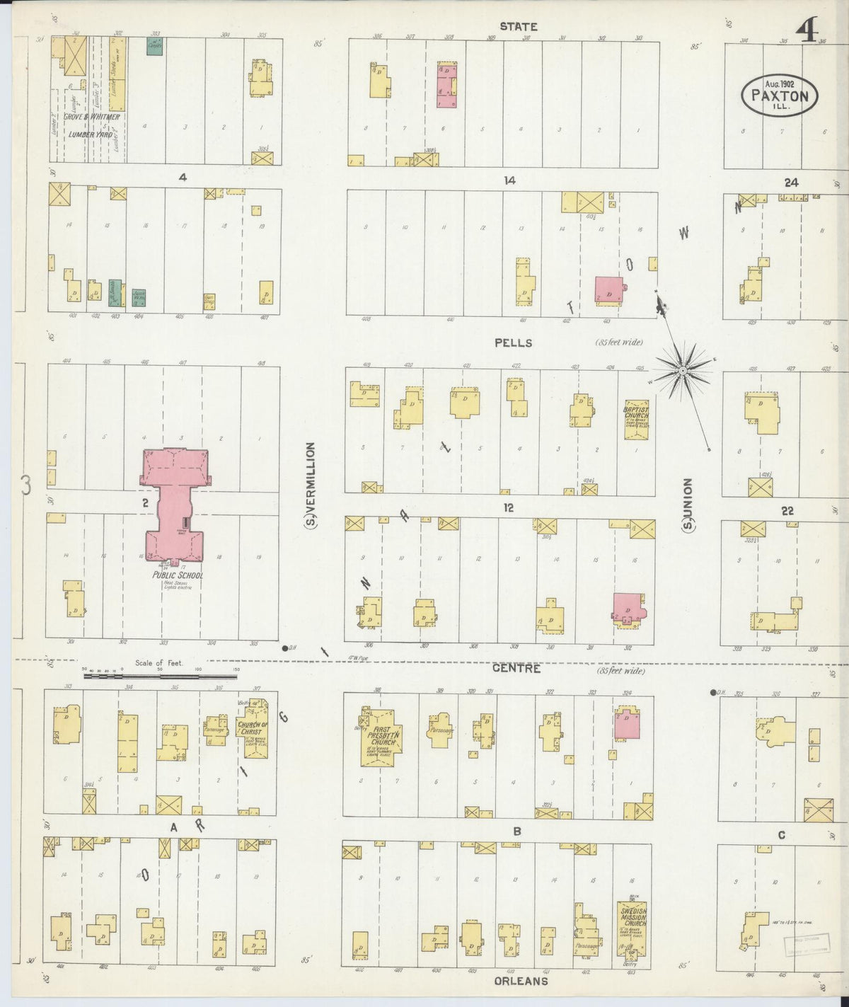 Sanborn Fire Insurance Map from Paxton, Ford County, Illinois (1902), Sheet #0004 - Complete Map Set gallery image, historic Sanborn map, vintage wall art, Illinois Illinois