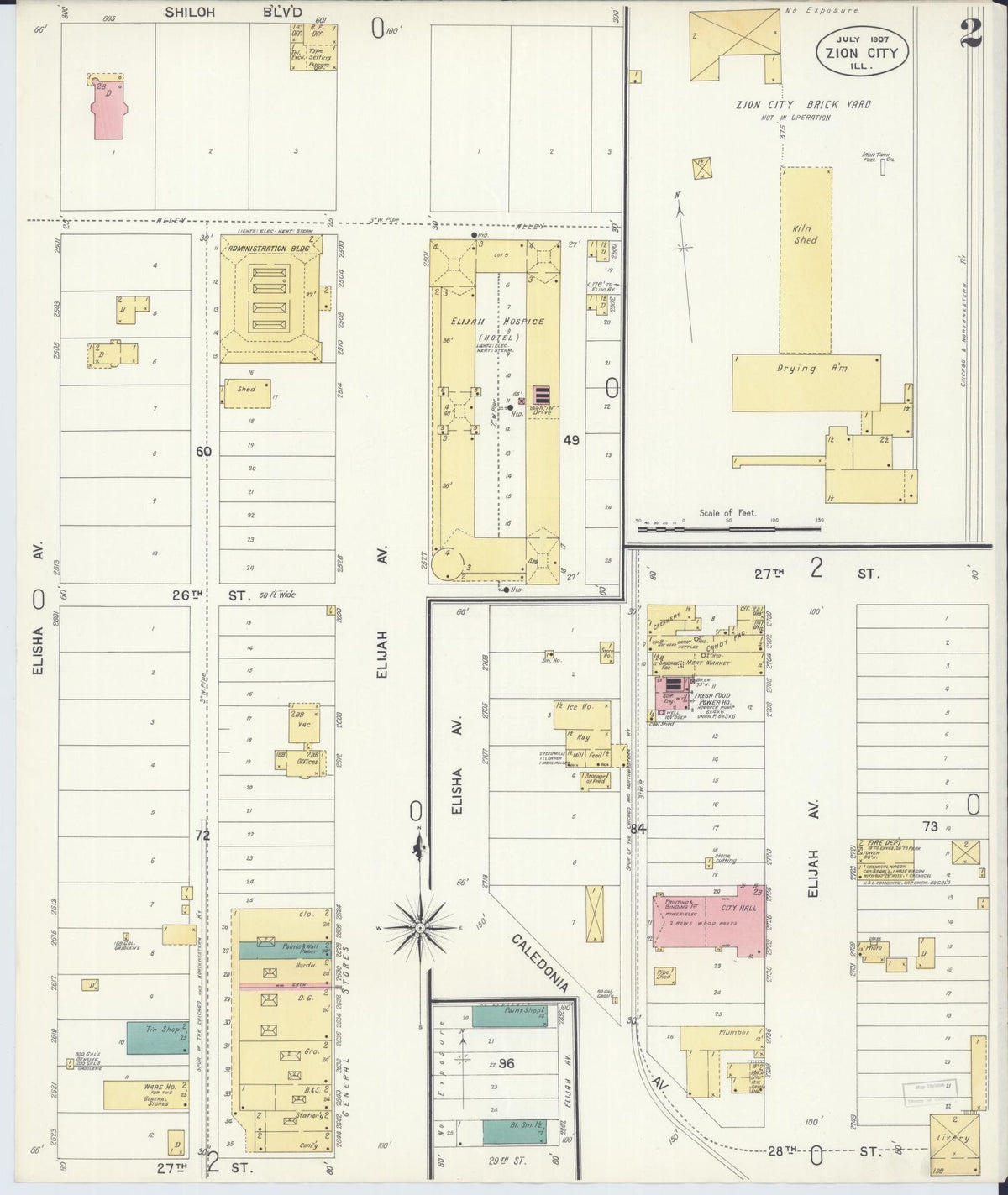 Sanborn Fire Insurance Map from Zion, Lake County, Illinois (1907), Sheet #0002 - Historic Sanborn Fire Insurance Map Print, vintage old map wall art, antique decor, genealogy gift, Illinois Illinois map