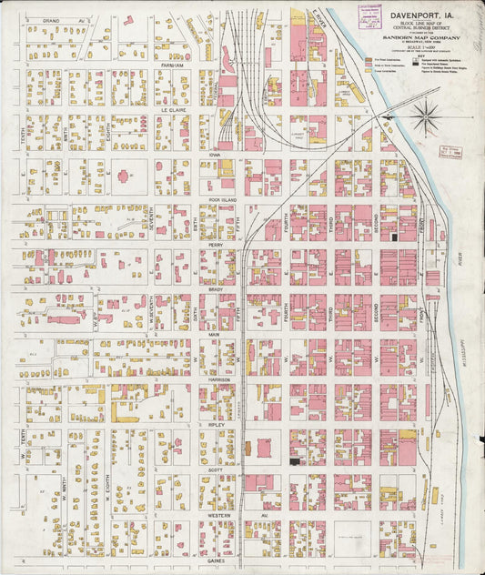Sanborn Fire Insurance Map from Davenport, Scott County, Iowa (1906), Sheet #0001 - Historic Sanborn Fire Insurance Map Print, vintage old map wall art