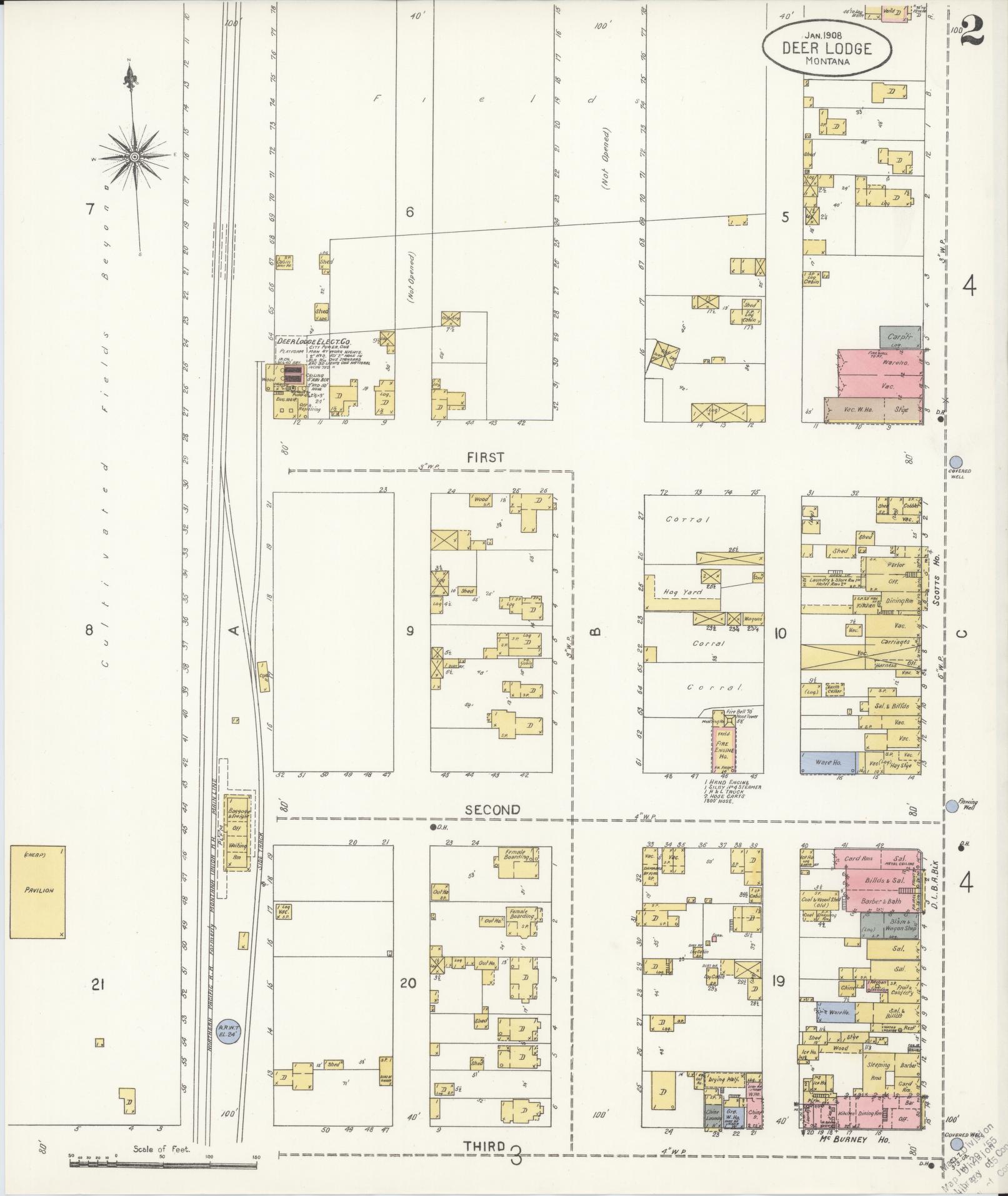 Sanborn Fire Insurance Map from Deer Lodge, Powell County, Montana (1908), Sheet #0002 - Historic Sanborn Fire Insurance Map Print, vintage old map wall art, antique decor, genealogy gift, Montana Montana map