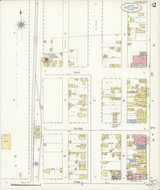 Sanborn Fire Insurance Map from Deer Lodge, Powell County, Montana (1908), Sheet #0002 - Historic Sanborn Fire Insurance Map Print, vintage old map wall art, antique decor, genealogy gift, Montana Montana map