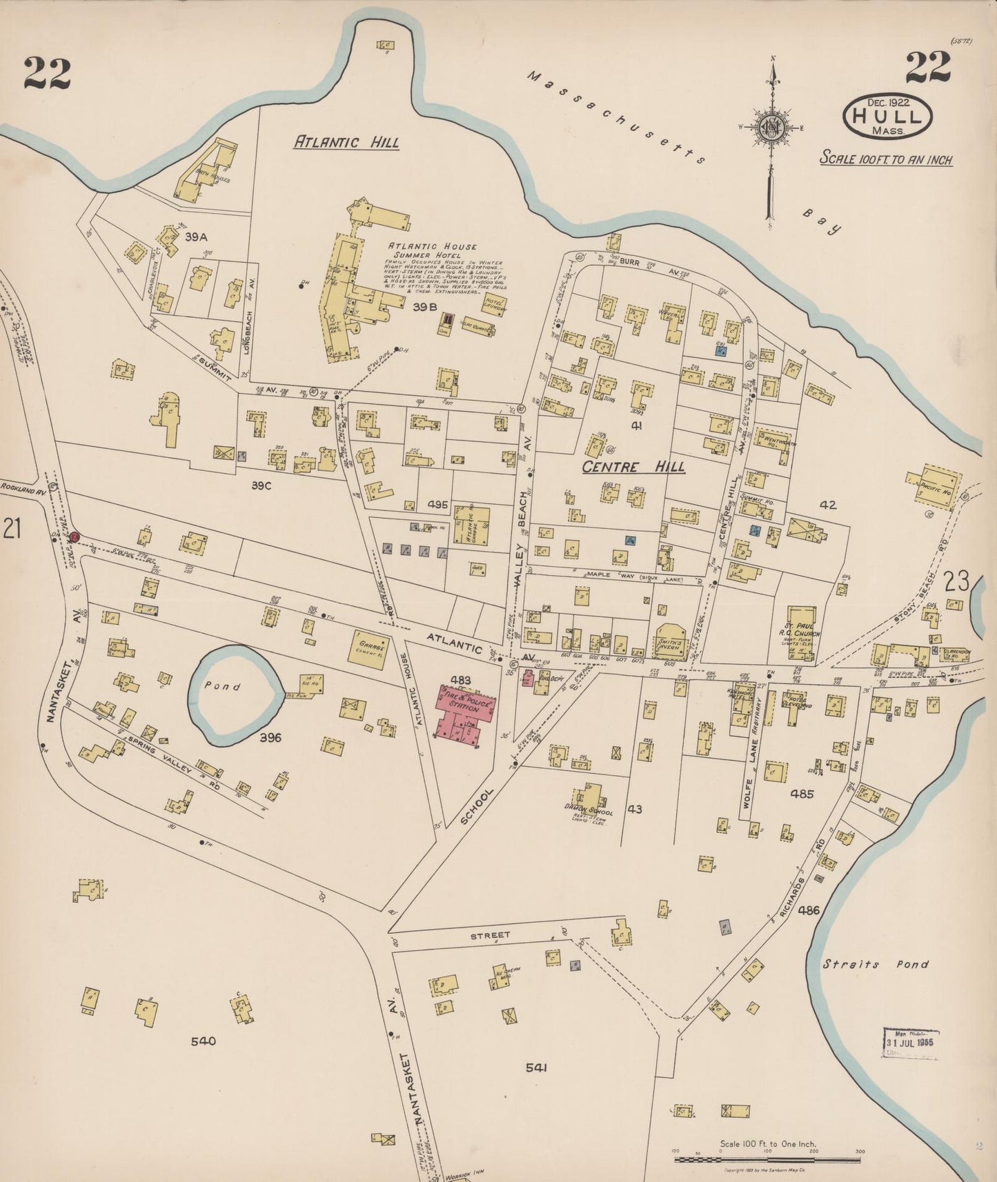 Sanborn Fire Insurance Map from Hull, Plymouth County, Massachusetts (1922), Sheet #0022 - Complete Map Set gallery image, historic Sanborn map, vintage wall art, Massachusetts Massachusetts