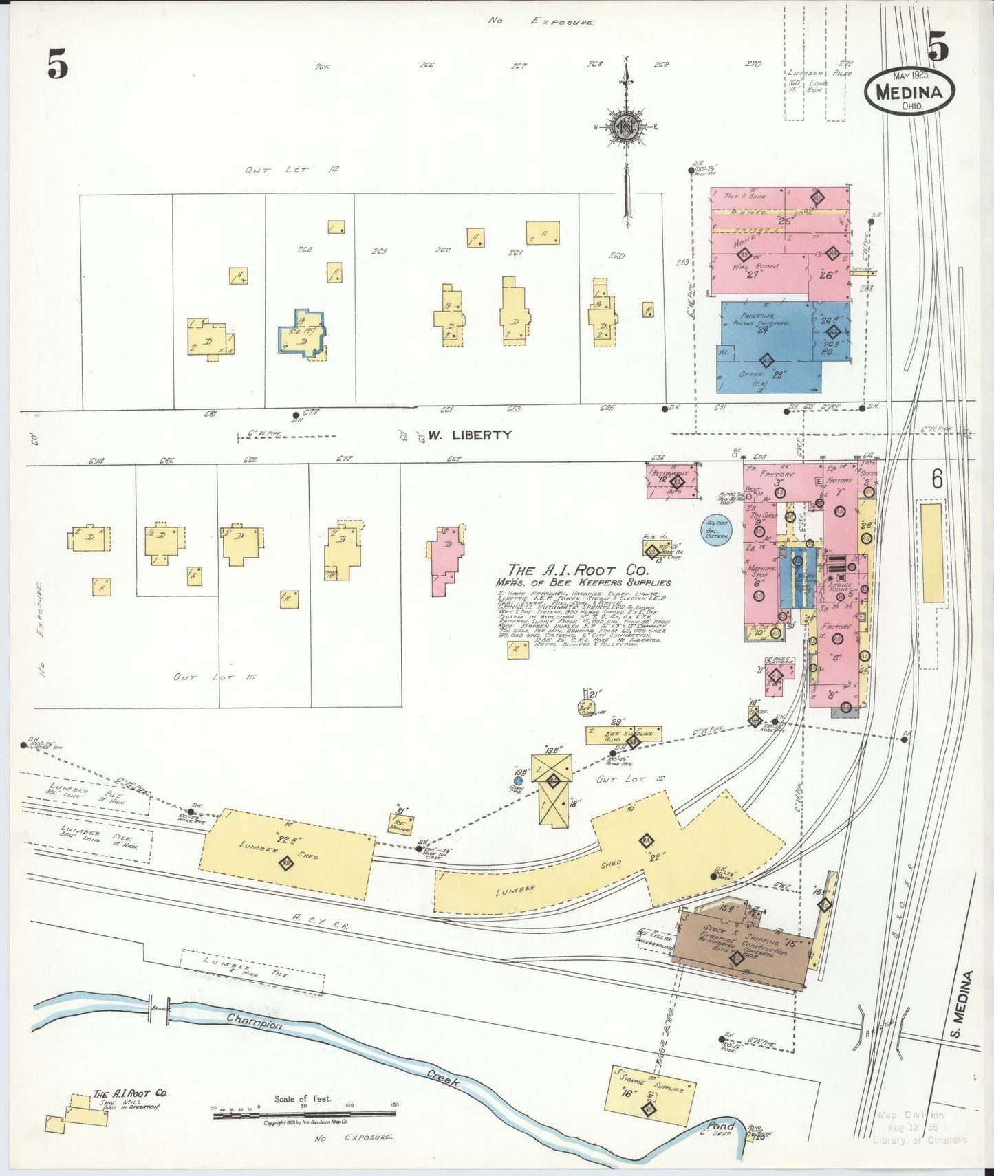 Sanborn Fire Insurance Map from Medina, Medina County, Ohio (1923), Sheet #0005 - Historic Sanborn Fire Insurance Map Print, vintage old map wall art, antique decor, genealogy gift, Ohio Ohio map
