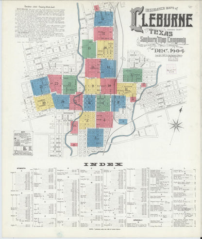 Sanborn Fire Insurance Map from Cleburne, Johnson County, Texas (1904), Sheet #0001 - Historic Sanborn Fire Insurance Map Print, vintage old map wall art, antique decor, genealogy gift, Texas Texas map