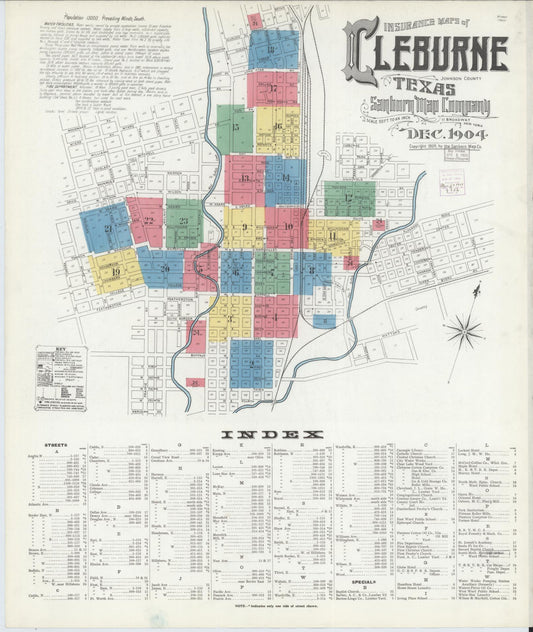 Sanborn Fire Insurance Map from Cleburne, Johnson County, Texas (1904), Sheet #0001 - Historic Sanborn Fire Insurance Map Print, vintage old map wall art, antique decor, genealogy gift, Texas Texas map