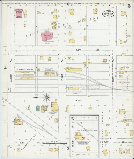 Sanborn Fire Insurance Map from Norfolk, Madison County, Nebraska (1902), Sheet #0005 - Historic Sanborn Fire Insurance Map Print, vintage old map wall art, antique decor, genealogy gift, Nebraska Nebraska map