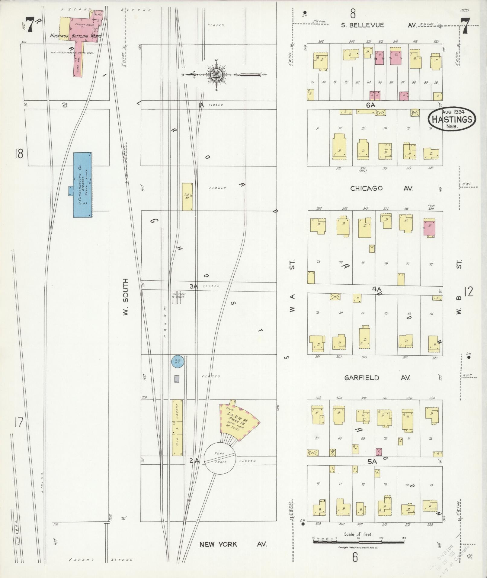 Sanborn Fire Insurance Map from Hastings, Adams County, Nebraska (1924), Sheet #0007 - Historic Sanborn Fire Insurance Map Print, vintage old map wall art, antique decor, genealogy gift, Nebraska Nebraska map